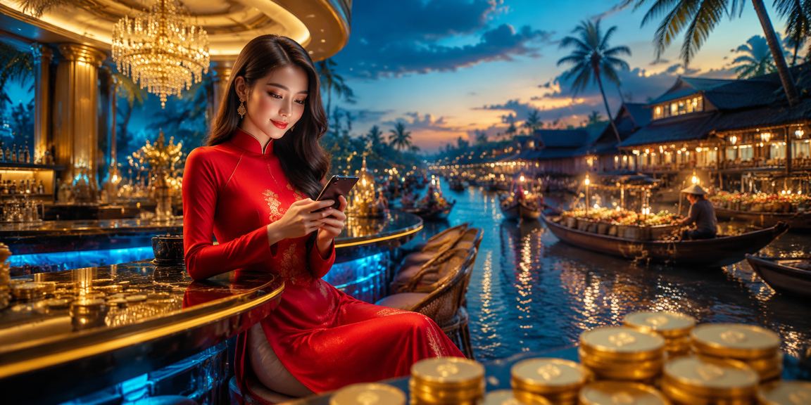Người phụ nữ mặc áo dài tại Cần Thơ đang chơi Baccarat trên thiết bị di động