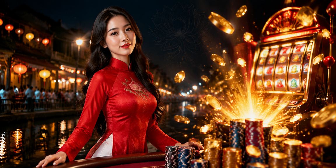 Phụ nữ mặc áo dài truyền thống tại Hà Nội đang chơi slot game trên máy tính bảng